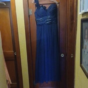 Bill Levkoff Midnight Blue One-Shoulder Dress